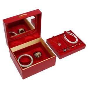 PU leather jewelry storage box with mirror